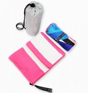 flamingo design beach towel with pouch