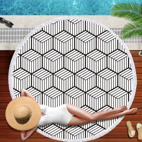 Large print round beach towel 150×150 cm custom design for resort and beach club B2B