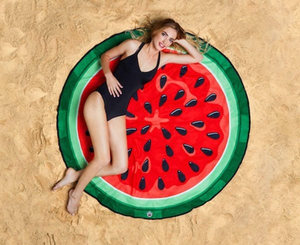 Watermelon pattern round beach towel wedge sector hero art logo placement