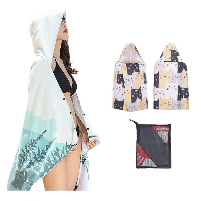 High Quality Microfiber Sublimation Printing Hooded Beach Poncho Towel Quick Dry Surf Robe