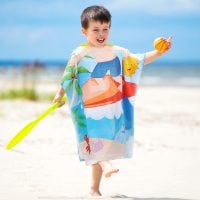 Hot Selling Customized Turning Dress Double Side Print Logo Microfiber Hooded Beach Towels for Kids