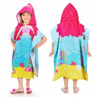 Wearable Plus Size Hooded Beach Towel Kids Cloak Cartoon Printed Soft Multi-purpose Bathrobe