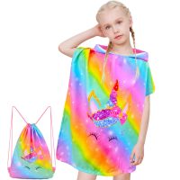 Wholesale Custom City Beach Hooded Towels Cartoon Print Children's Bathrobe Large Absorbent Bath Towel Cloak
