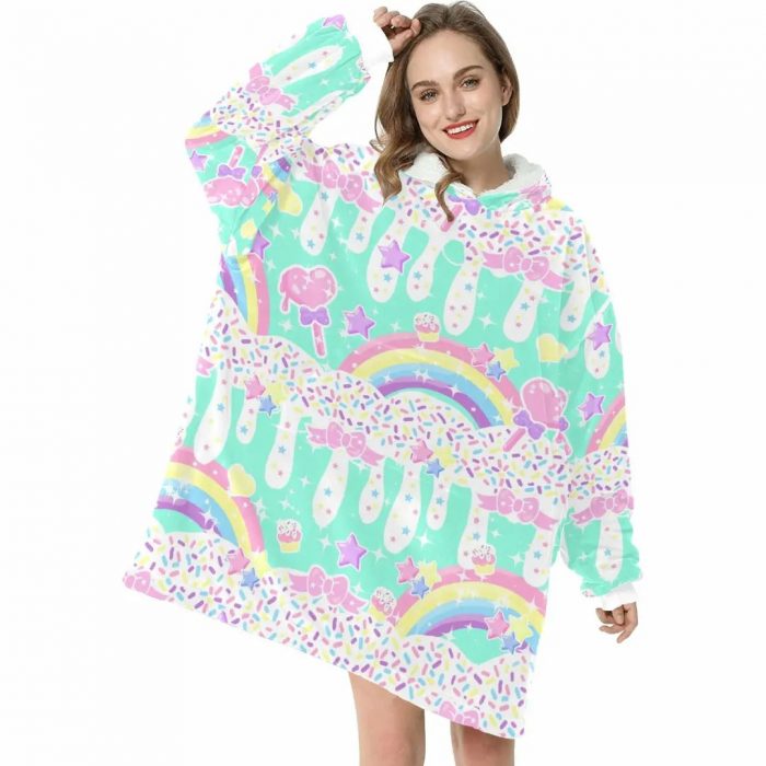 Best Winter Printed Hooded Blanket Women Sweatshirt Fleece Wearable Sleeve Blanket Hoodie