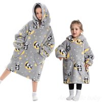 Comfortable Wearable Blanket Hoodie for Adults Flannel Sherpa Fleece Blanket Jacket Sweatshirt Bathrobe