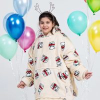 Winter Big Blanket Hoodie Women Flannel Fleece Wearable Blanket Sweatshirt Sleeve Hooded Blanket