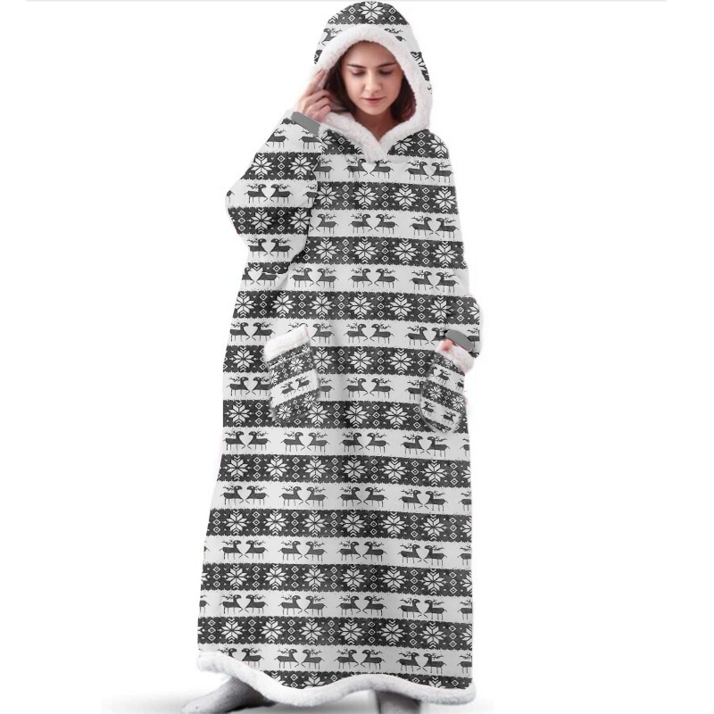 Large Unisex Women Men Home Garden Wearable Hooded Weighted Blanket Throw Hoodie Sweatshirt Extra Warm Long With Giant Pocket