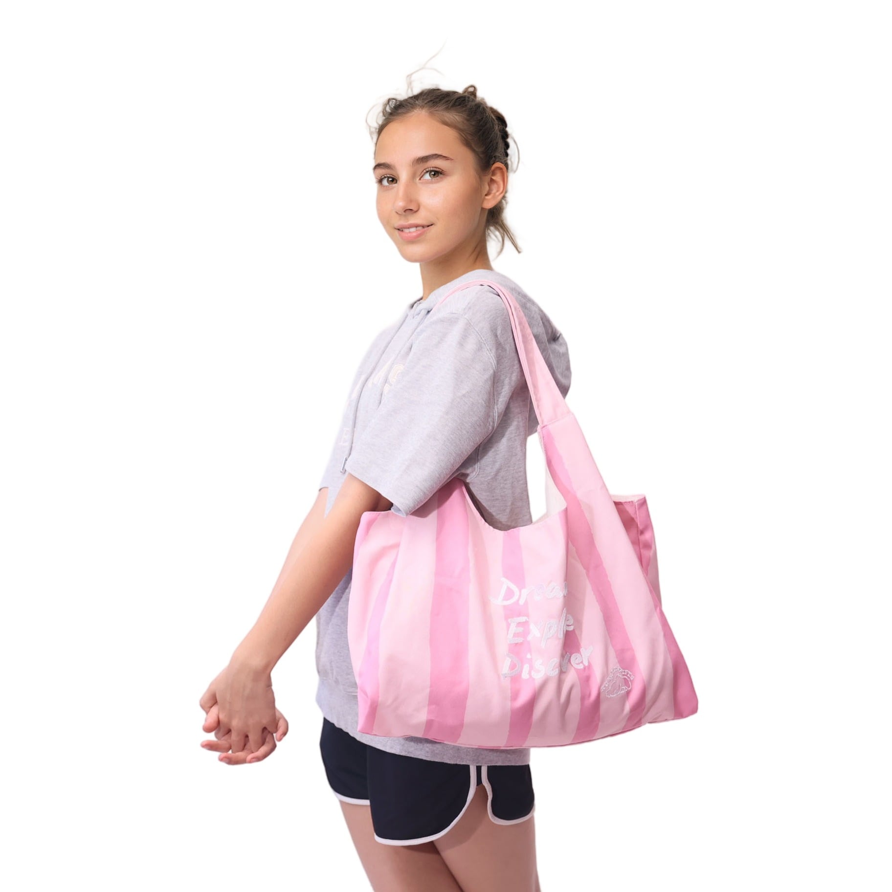 Custom pink striped tote bag lifestyle boutique wholesale