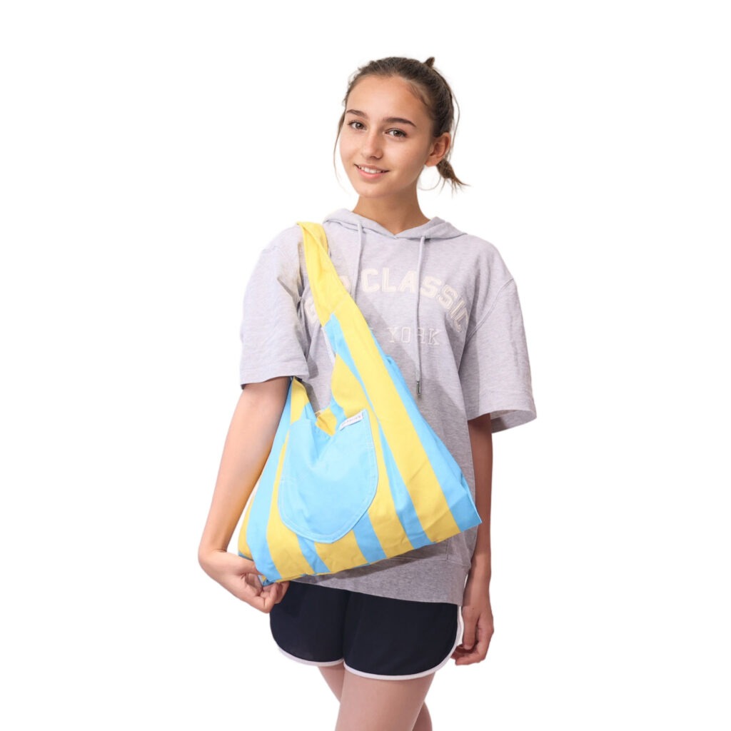 Custom blue yellow striped tote bag full-color print wholesale