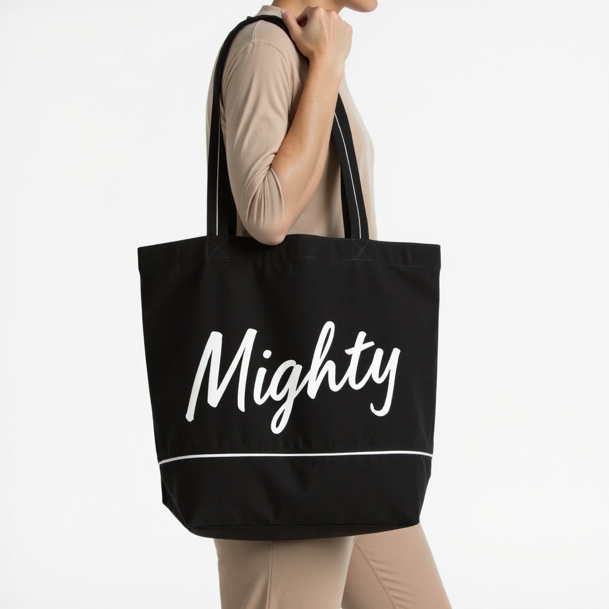Custom black Mighty print tote bag lifestyle OEM wholesale